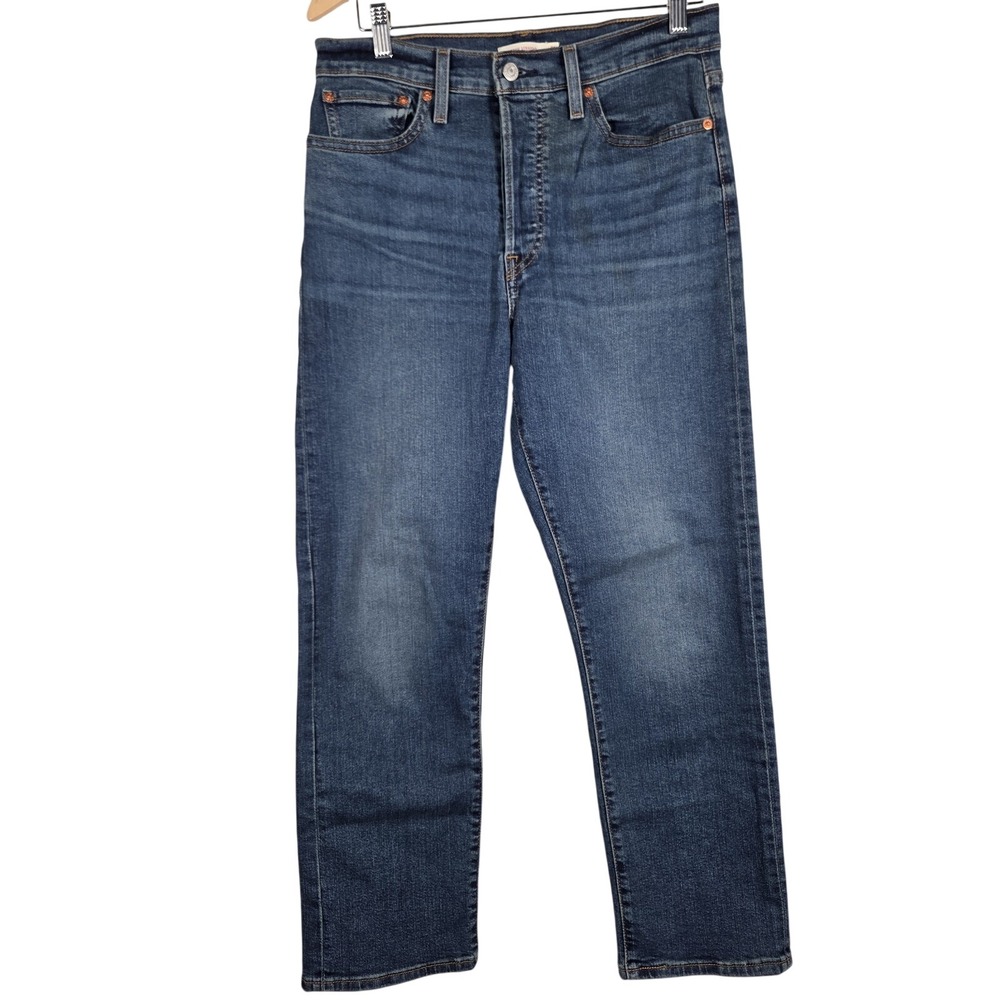 Levi Wedgie Straight Jeans Womens 31 Blue Button Fly High Rise Casual Classic